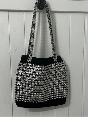Vintage Y2K handmade upcycled soda pop can tab shoulder crochet tote bag